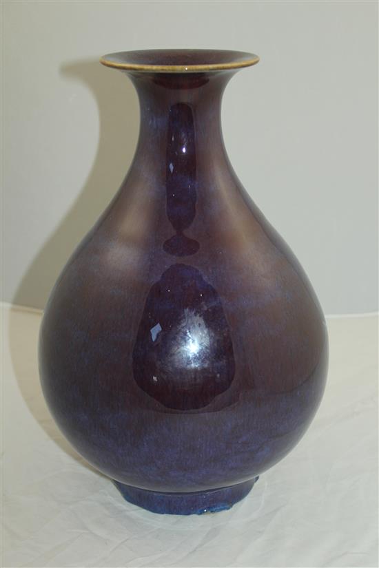 A Chinese flambe glazed pear shaped vase, 34cm